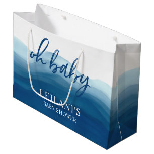 Grand Sac Cadeau Blue Ombre Watercolor Oh Baby shower