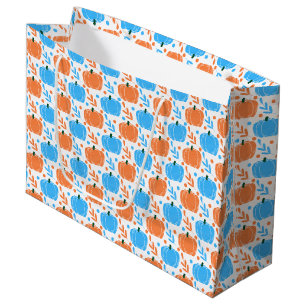 Grand Sac Cadeau Blue Orange Fall Citrouille Feuille Motif Grand ca