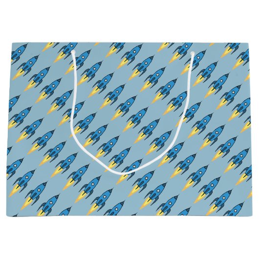 Grand Sac Cadeau Blue Retro Rocket Ship Outer Space Birthday Boy (Devant)