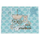 GRAND SAC CADEAU BLUE & TAN PARTIES SCINTILLANT REGARDER BÉBÉ GARÇO (Devant)