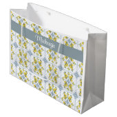 Grand Sac Cadeau Blue Tile French Country Lemon Name Monogram (Devant Angle)