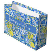 Grand Sac Cadeau Blue Tile French Country Lemon Pattern Name (Devant Angle)