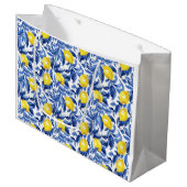 Grand Sac Cadeau Blue Watercolor Lemon Pattern  (Devant Angle)