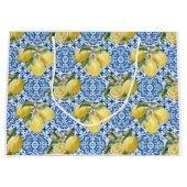 Grand Sac Cadeau Blue White Lemon Tile Mediterranean Pattern (Devant)