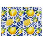 Grand Sac Cadeau Blue White Lemon Tile Pattern Mediterranean Citrus (Dos)