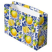 Grand Sac Cadeau Blue White Lemon Tile Pattern Mediterranean Citrus (Dos Angle)