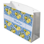 Grand Sac Cadeau Blue White Tile Lemon Mediterranean Pattern Name (Dos Angle)