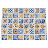 Grand Sac Cadeau Blue White Yellow Tiles Pattern Summer Aesthetic  (Devant)
