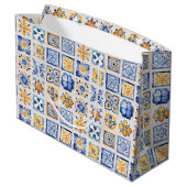 Grand Sac Cadeau Blue White Yellow Tiles Pattern Summer Aesthetic  (Dos Angle)