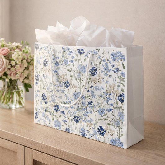 Grand Sac Cadeau Blue Wildflower Watercolor 