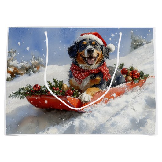 Grand Sac Cadeau Bluetick Coonhound Dog dans Sledge Noël (Devant)