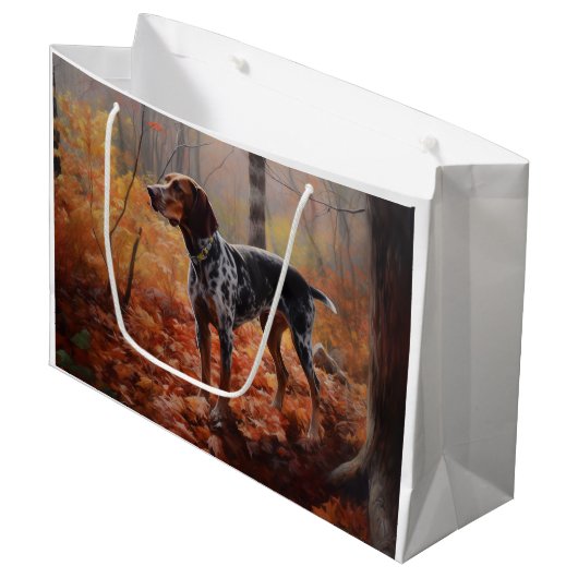 Grand Sac Cadeau Bluetick Coonhound en automne Leaves automne Inspi (Devant Angle)
