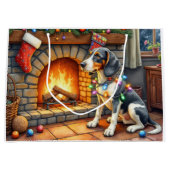 Grand Sac Cadeau Bluetick Coonhound Fireplace with Christmas Lights (Devant)