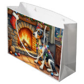 Grand Sac Cadeau Bluetick Coonhound Fireplace with Christmas Lights (Dos Angle)