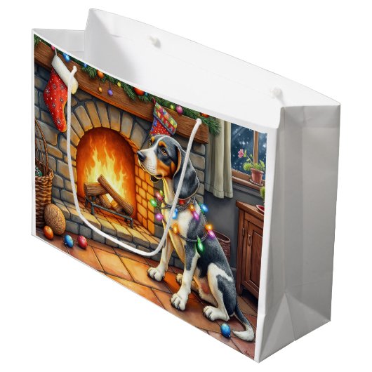 Grand Sac Cadeau Bluetick Coonhound Fireplace with Christmas Lights (Devant Angle)