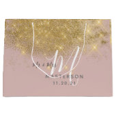 Grand Sac Cadeau Blush Chic | Mariage à Monogramme avec Paillettes  (Devant)