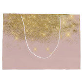 Grand Sac Cadeau Blush Chic | Mariage à Monogramme avec Paillettes  (Dos)