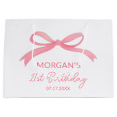 Grand Sac Cadeau Blush Pink Bow Anniversaire Fête Nom du repas (Devant)