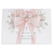 Grand Sac Cadeau Blush Pink Bow Floral First Holy Communion (Devant)