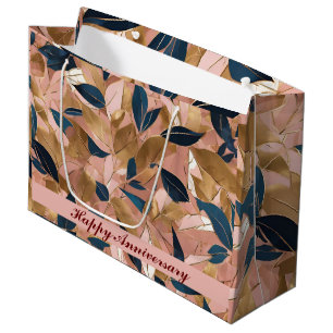 Grand Sac Cadeau Blush Pink Gold Boho Collection Feuille populaire