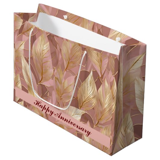 Grand Sac Cadeau Blush Pink Gold Boho Modern Leaves Collection (Devant Angle)