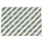 Grand Sac Cadeau Blush Pink Green Glitzy Stripes Christmas (Devant)