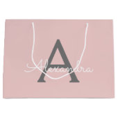 Grand Sac Cadeau Blush Pink Grey Modern Script Girly Monogram (Devant)