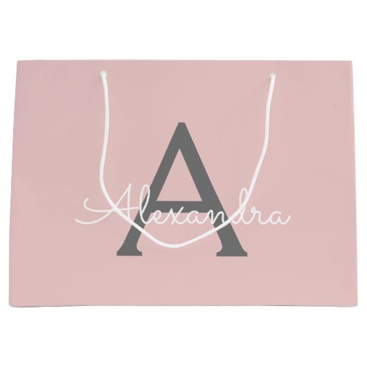 Grand Sac Cadeau Blush Pink Grey Modern Script Girly Monogram (Devant)