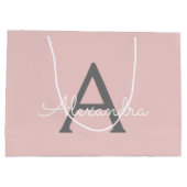 Grand Sac Cadeau Blush Pink Grey Modern Script Girly Monogram (Dos)