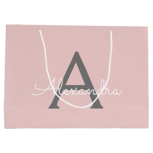 Grand Sac Cadeau Blush Pink Grey Modern Script Girly Monogram (Dos)