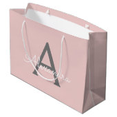 Grand Sac Cadeau Blush Pink Grey Modern Script Girly Monogram (Dos Angle)