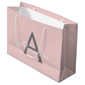 Grand Sac Cadeau Blush Pink Grey Modern Script Girly Monogram (Devant Angle)