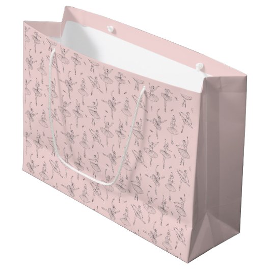 Grand Sac Cadeau Blush Pink & Silver Ballerina Pattern (Devant Angle)