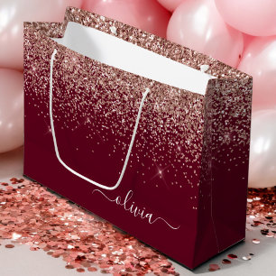 Grand Sac Cadeau Blush Rose Gold Monogramme Pailleté Burgundy