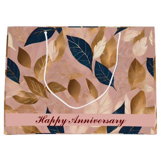 Grand Sac Cadeau Blush Rose or Boho Feuilles Collection populaire (Devant)