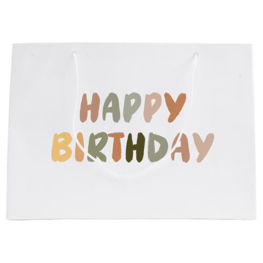 Grand Sac Cadeau Boho Arc-en-ciel manuscrit Joyeux Anniversaire (Devant)