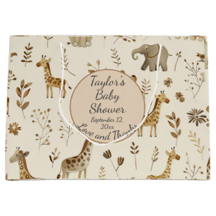 Grand Sac Cadeau Boho Blanc Beige Jungle Baby shower Animaux
