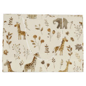 Grand Sac Cadeau Boho Blanc Beige Jungle Baby shower Animaux (Dos)