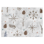 Grand Sac Cadeau Boho Branches & Cônes de Noël ID986 (Dos)