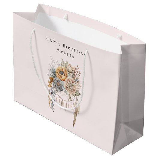 Grand Sac Cadeau Boho Flowers and Dreamcatcher - Anniversaire (Dos Angle)