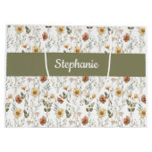 Grand Sac Cadeau Boho Green Wildflower Watercolor Monogram Name (Dos)