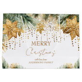 Grand Sac Cadeau Boho Joyeux poinsettia or de Noël (Dos)