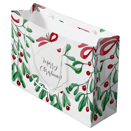Grand Sac Cadeau Boho Mistletoe Aquarelle Monogramme (Devant Angle)