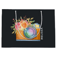 Boho Orange Caméra & Bouquet Floral Aquarelle