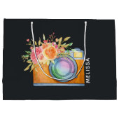 Grand Sac Cadeau Boho Orange Caméra & Bouquet Floral Aquarelle (Dos)