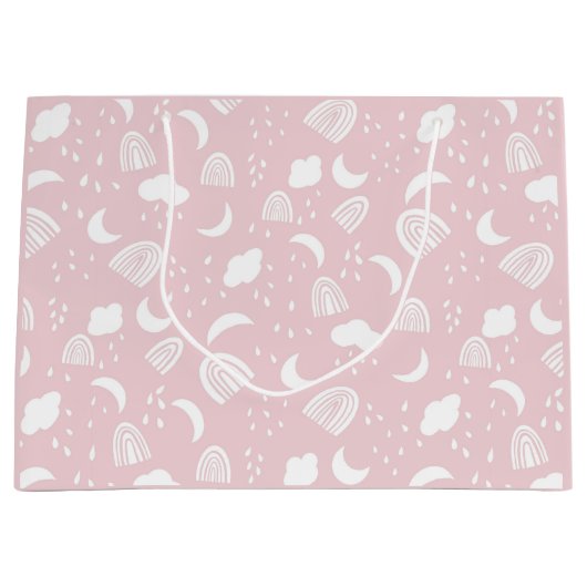 Grand Sac Cadeau Boho Rainbows nuages rose et blanc (Devant)