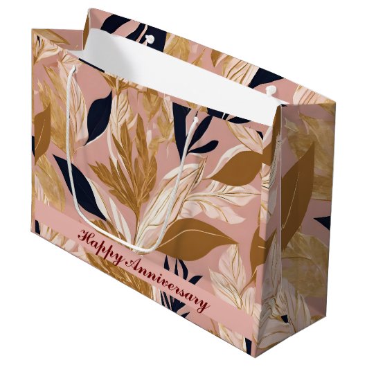 Grand Sac Cadeau Boho rose vif Feuilles Collection moderne (Devant Angle)