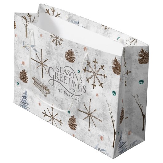 Grand Sac Cadeau Boho Twigs & Pinecone Christmas ID986 (Devant Angle)