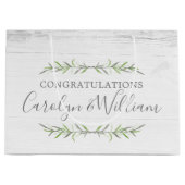 Grand Sac Cadeau Bois rustique et Mariage botanique Félicitations (Devant)