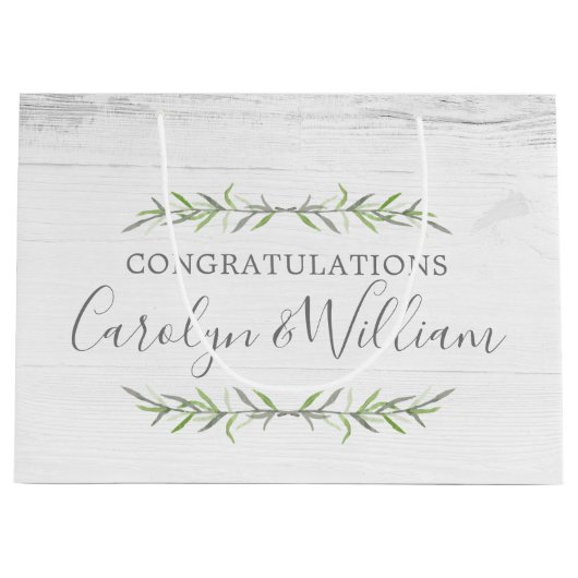Grand Sac Cadeau Bois rustique et Mariage botanique Félicitations (Devant)